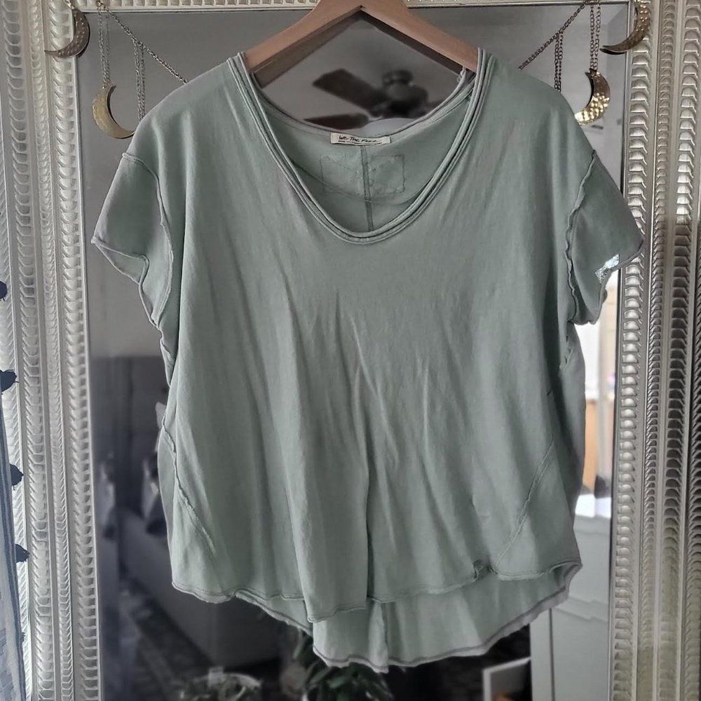 Free People Flowy Oversize Boho Top, Light Green Size Medium
